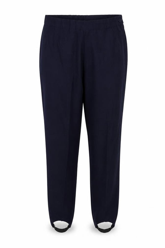 Front view of Lycra women’s blue trousers, size UK 16, 30-inch leg