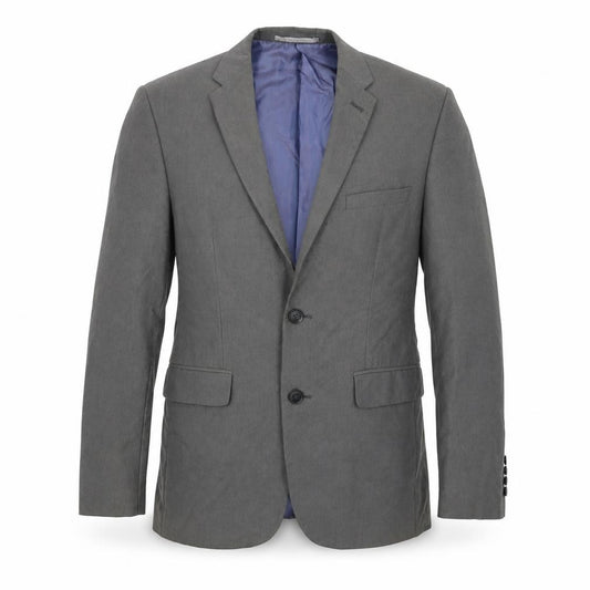 Front view of Burton men’s grey jacket suit jacket, size 36