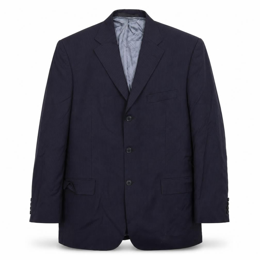 Front view of Marks & Spencer men’s blue striped jacket suit jacket, size 42