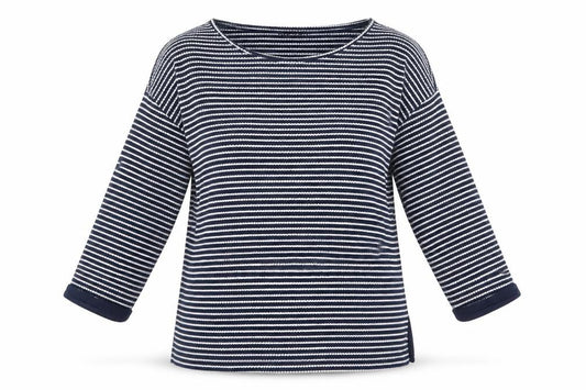 Front view of Peacocks women’s multicoloured striped jumper, size UK 14