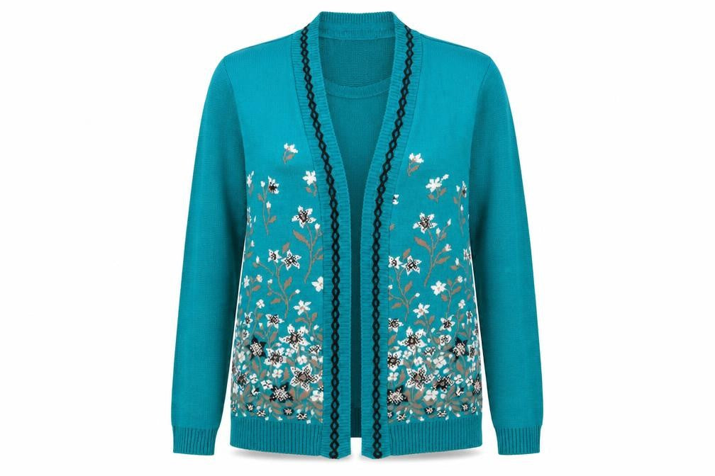 Front view of Pure & natural women’s green floral jumper, size S