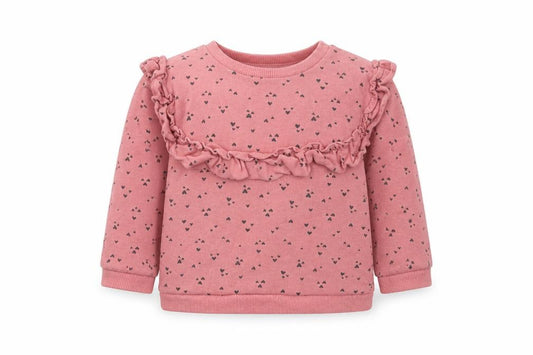Front view of H&M girls’ pink jumper, size 9-12, months