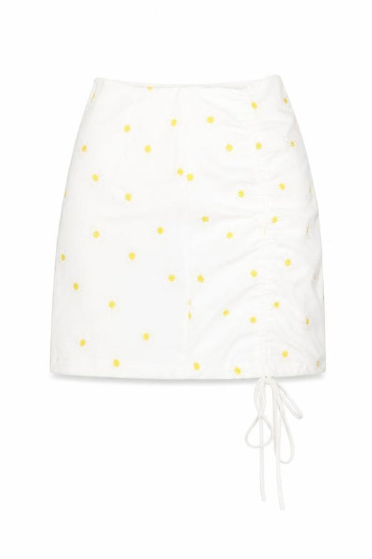 Front view of SHEIN Shien women’s white floral wrap skirt, size S