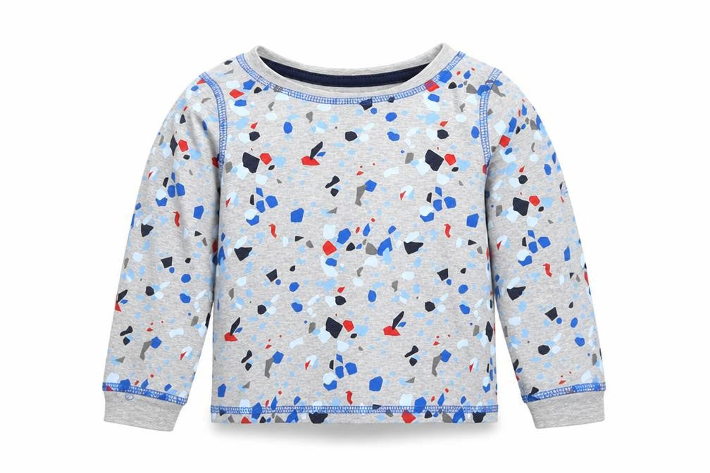 Front view of Tu boys’ grey spotted pyjama top, size 3-4, years