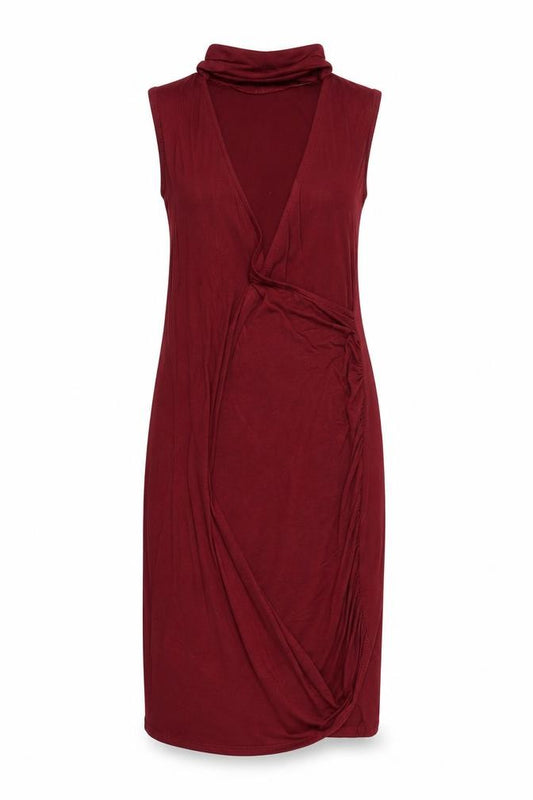 Front view of PRETTYLITTLETHING women’s red wrap dress, size S