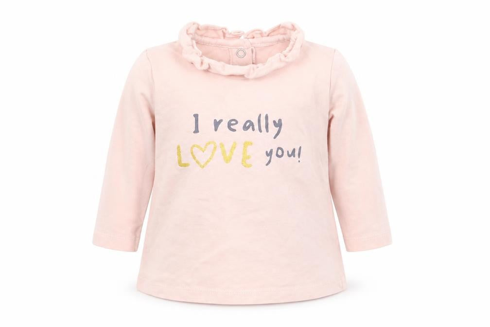 Front view of Matalan girls’ pink basic t-shirt, size 0-3, months - i really love you
