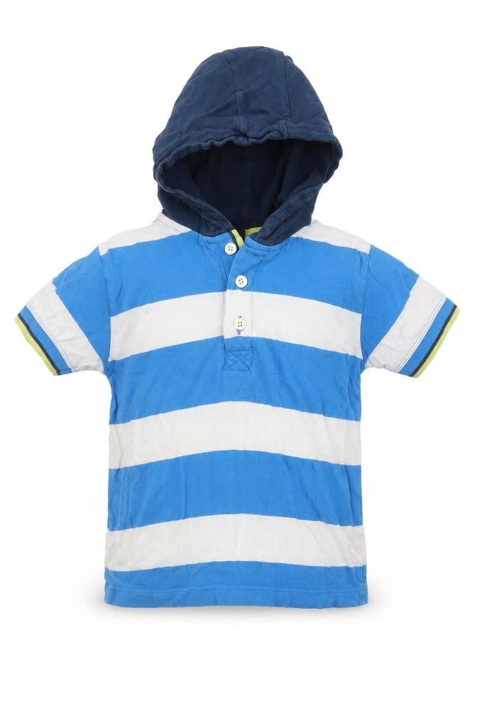 Front view of Next boys’ blue striped basic t-shirt, size 3, years