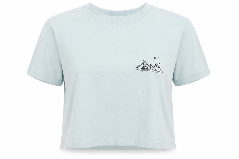 Front view of ROMWE women’s blue cropped t-shirt, size M