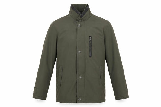 Front view of paul berman men’s green rain coat coat, size S