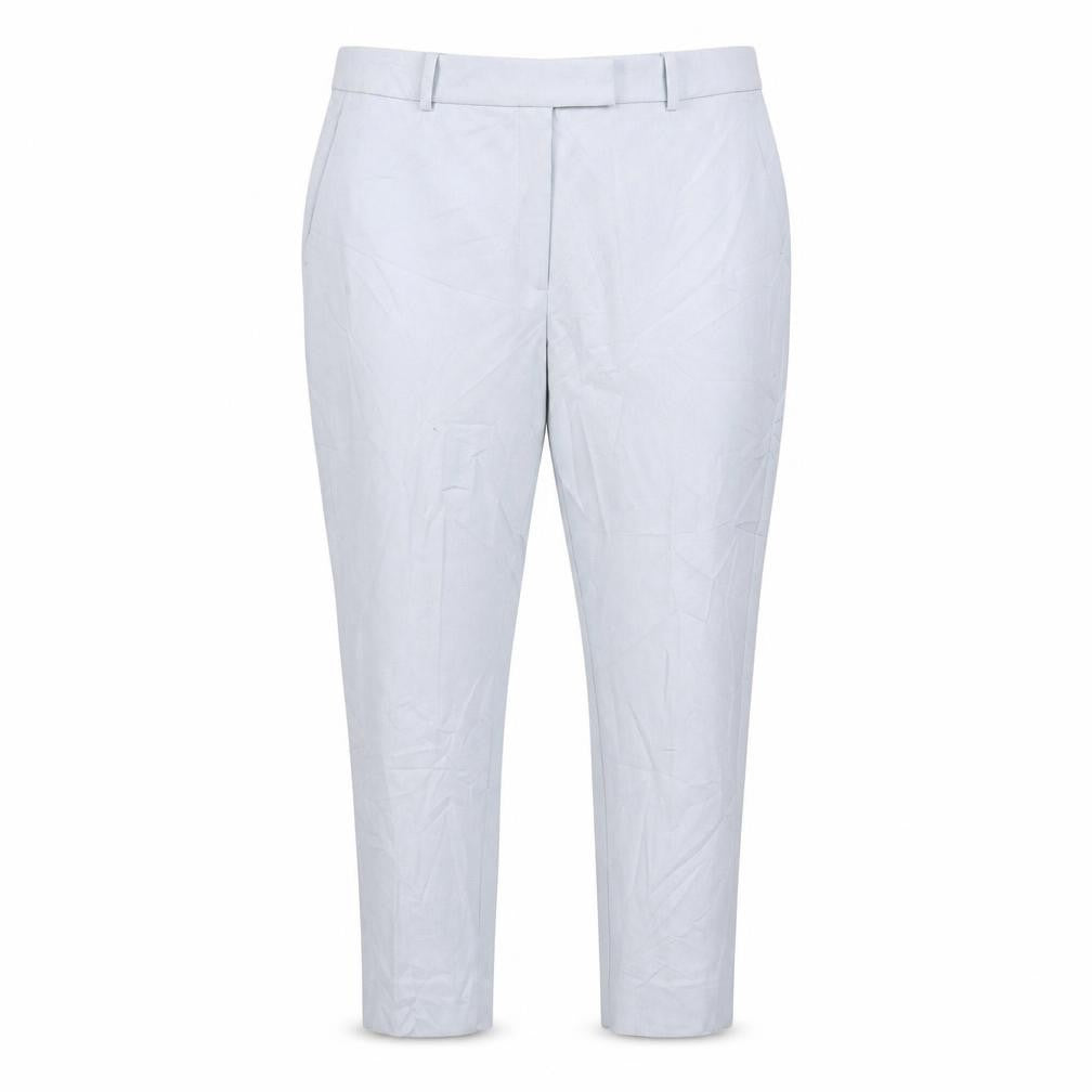 Front view of Marks & Spencer women’s blue trousers, size UK 18, 25-inch leg