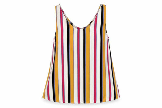 Front view of Primark women’s multicoloured striped basic tank, size UK 10