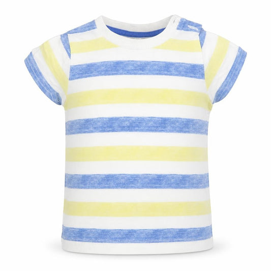 Front view of M&Co Baby Blue Striped Basic Polo, size 9-12, Months