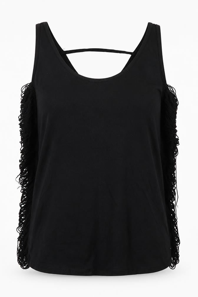 Front view of Oasis women’s black basic tank, size S