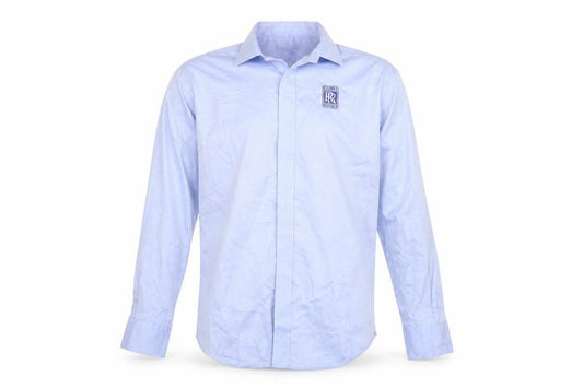 Front view of Kustom Kit men’s blue dress shirt, size M