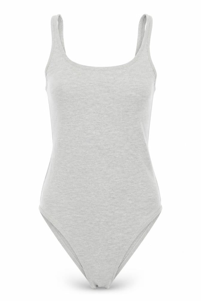 Front view of Miss Selfridge women’s grey bodysuit one-piece, size UK 4