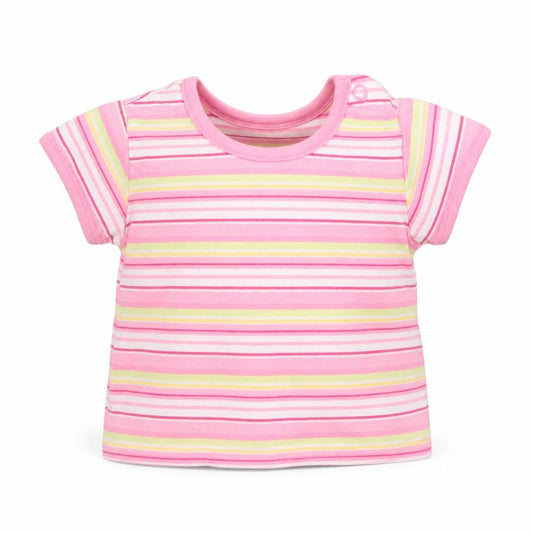 Front view of George girls’ multicoloured striped basic t-shirt, size 0-3, months