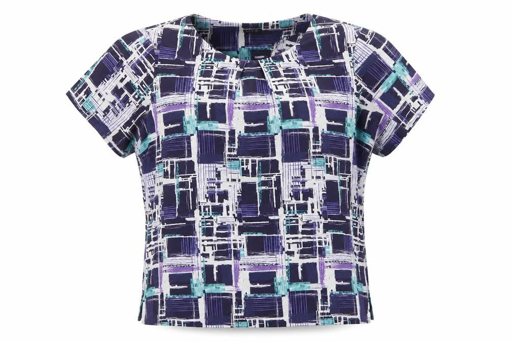 Front view of Vortex women’s multicoloured geometric basic blouse, size UK 14