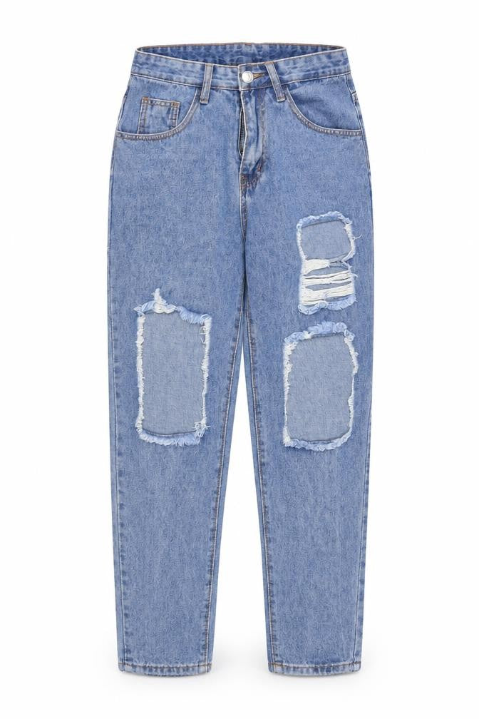 Front view of SHEIN women’s blue straight jeans, size XS, 27-inch leg