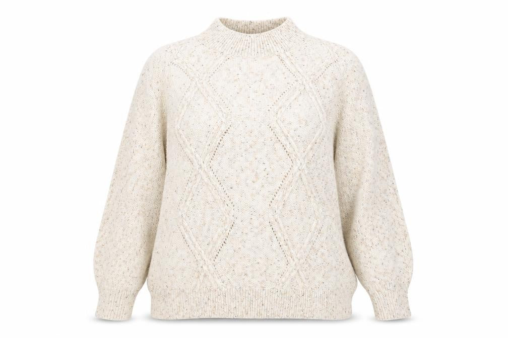 Front view of M&Co women’s beige jumper, size UK 18
