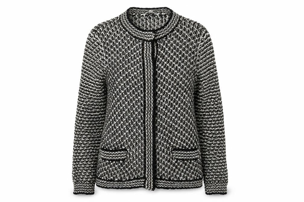 Front view of Peter Hahn women’s grey cardigan jumper, size UK 14
