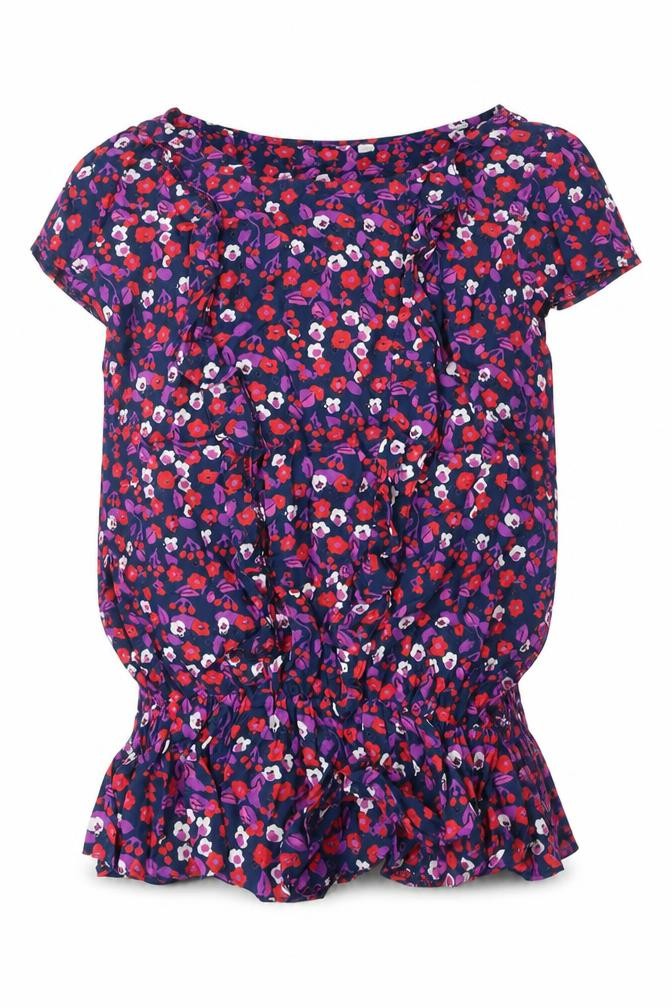 Front view of New Look women’s purple floral basic blouse, size UK 14