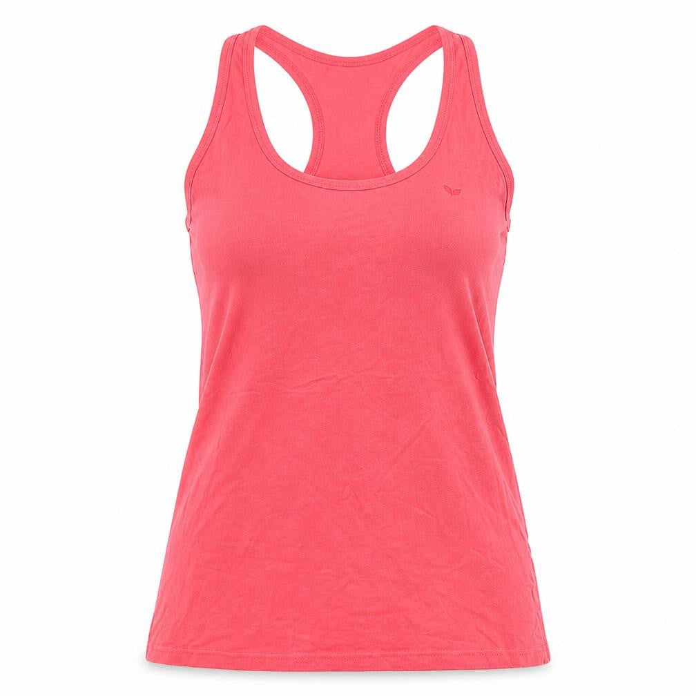 Front view of Pure Simple women’s pink basic tank, size UK 10