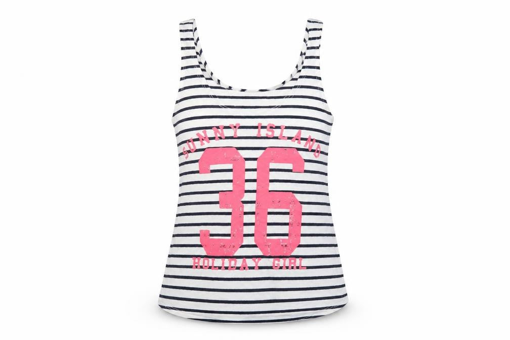 Front view of H&M women’s multicoloured striped basic tank, size S