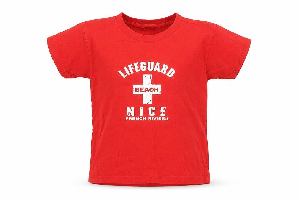 Front view of B&C Collection boys’ red basic t-shirt, size 5-6, years