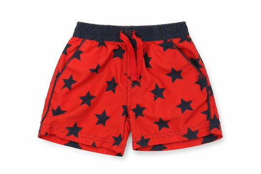 Front view of Little Rebel Baby Red Geometric Cropped Trousers, size 9-12, Months - STAR PATTERN