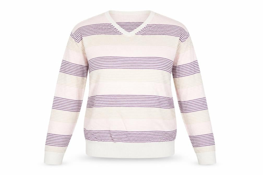Front view of Marcus Law women’s multicoloured striped jumper, size M