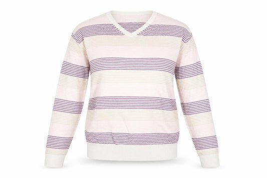 Front view of Marcus Law women’s multicoloured striped jumper, size M