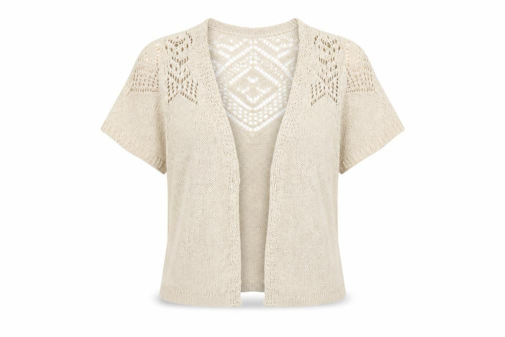 Front view of Nina Murati women’s beige cardigan jumper, size S