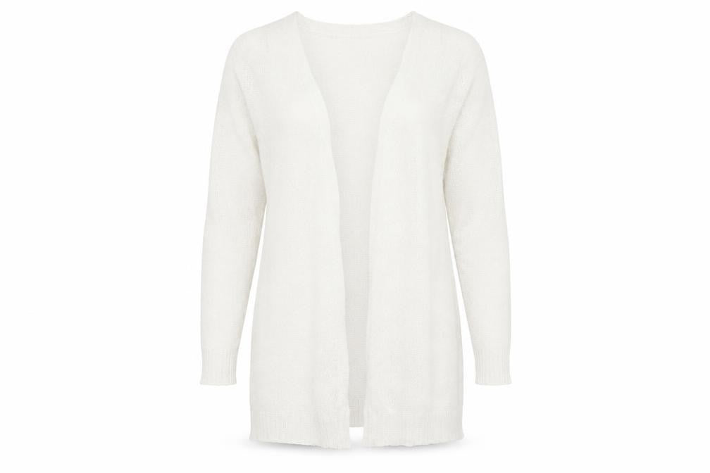 Front view of Preworn women’s ivory cardigan jumper, size M