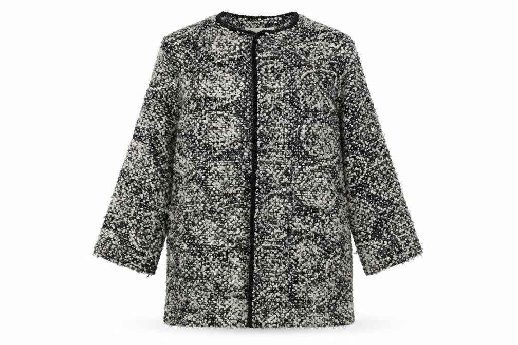 Front view of Clements Ribeiro women’s black jacket coatigan, size UK 10