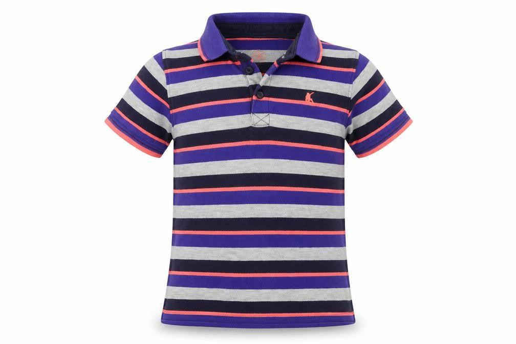 Front view of Blue Zoo girls’ grey striped basic polo, size 7-8, years