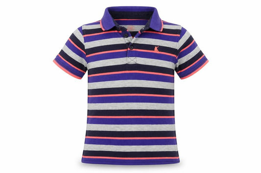 Front view of Blue Zoo girls’ grey striped basic polo, size 7-8, years