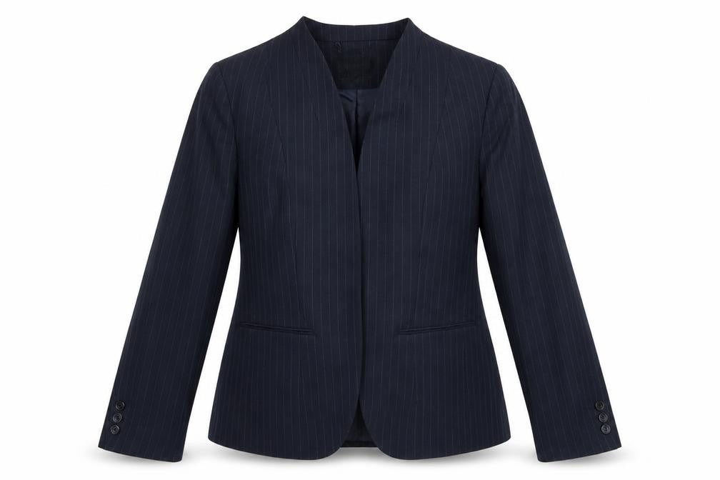 Front view of Papaya women’s black striped jacket blazer, size UK 18