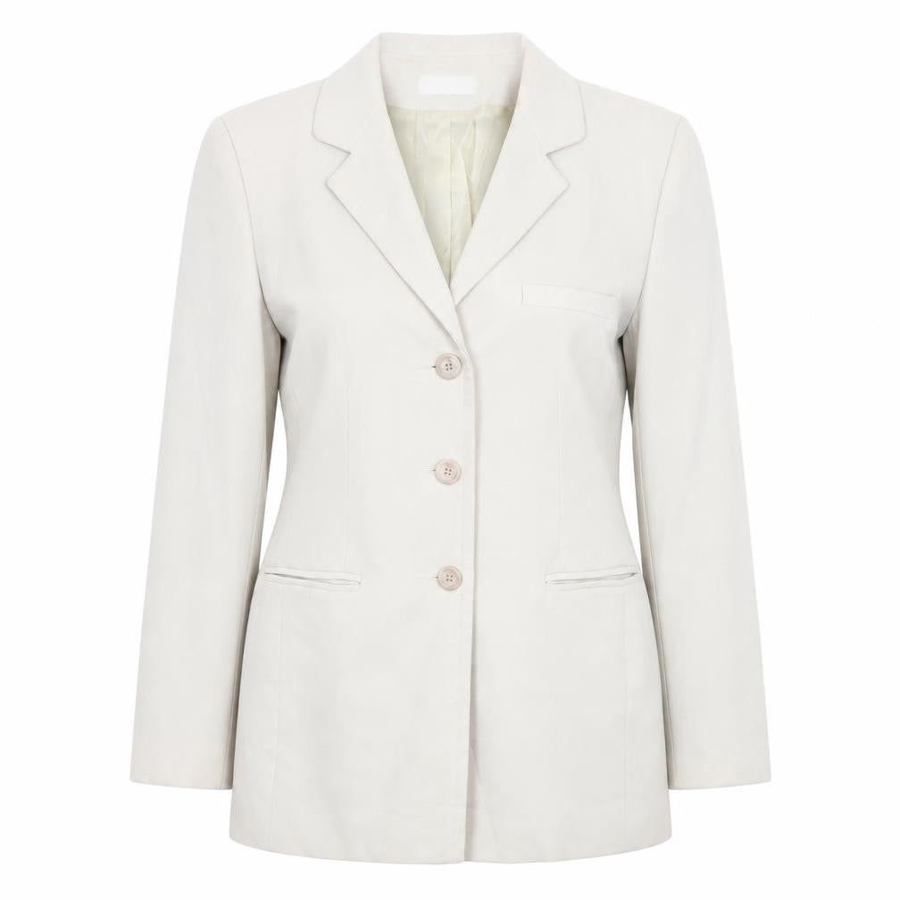 Front view of Monix women’s beige jacket blazer, size UK 14