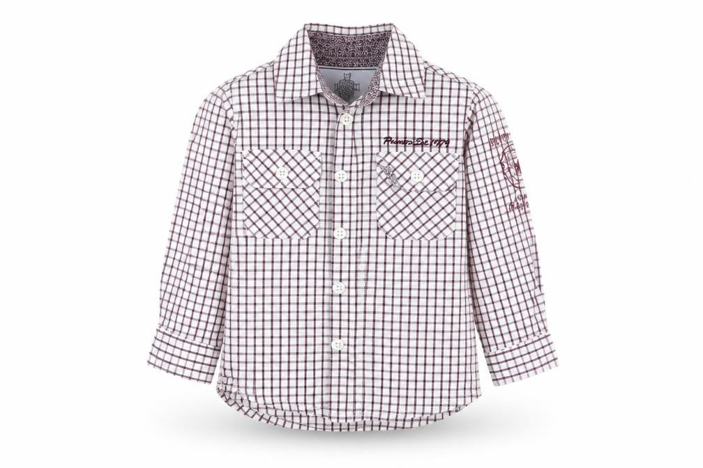 Front view of Pointer Brand boys’ multicoloured check basic button-up, size 2-3, years