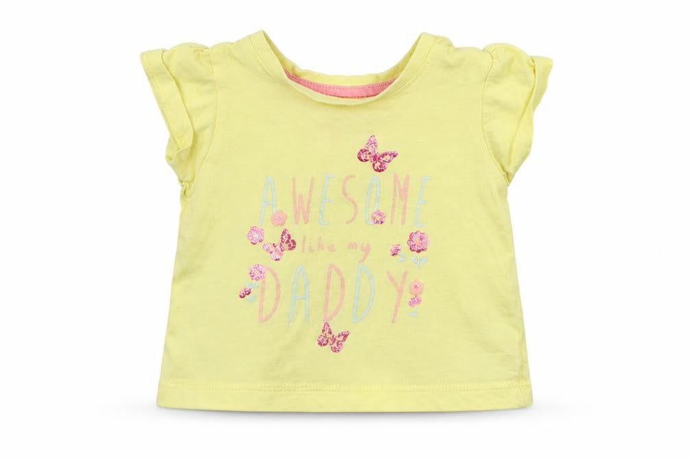 Front view of Primark Baby Yellow Basic T-Shirt, size 0-3, Months