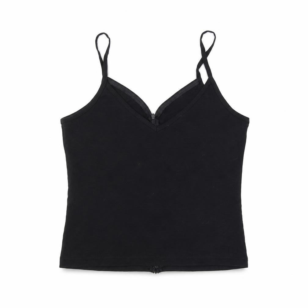 Front view of Minin women’s black camisole blouse, size L