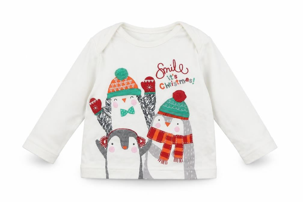 Front view of Nutmeg girls’ white jumper, size 3-6, months - christmas jumper