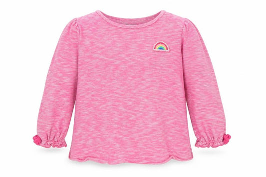 Front view of F&F girls’ pink basic t-shirt, size 9-12, months - rainbow