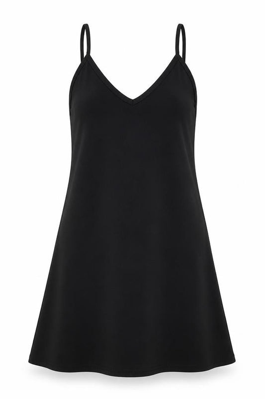 Front view of PRETTYLITTLETHING women’s black a-line, size UK 6