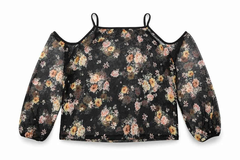 Front view of New Look women’s black floral basic blouse, size UK 12