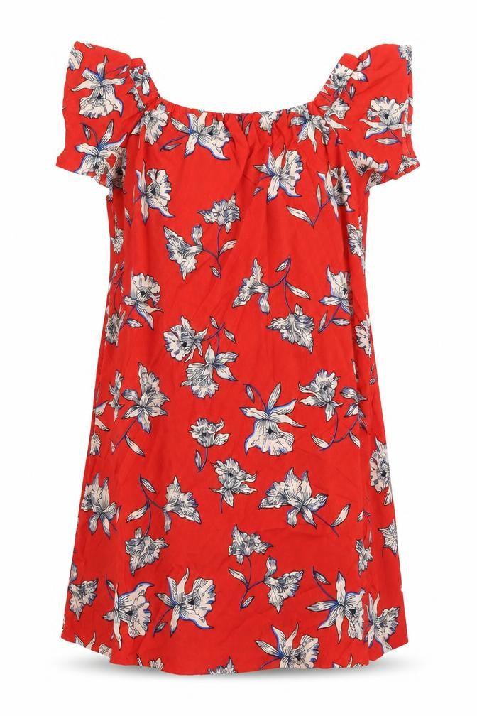 Front view of Atmosphere women’s red floral a-line, size UK 10