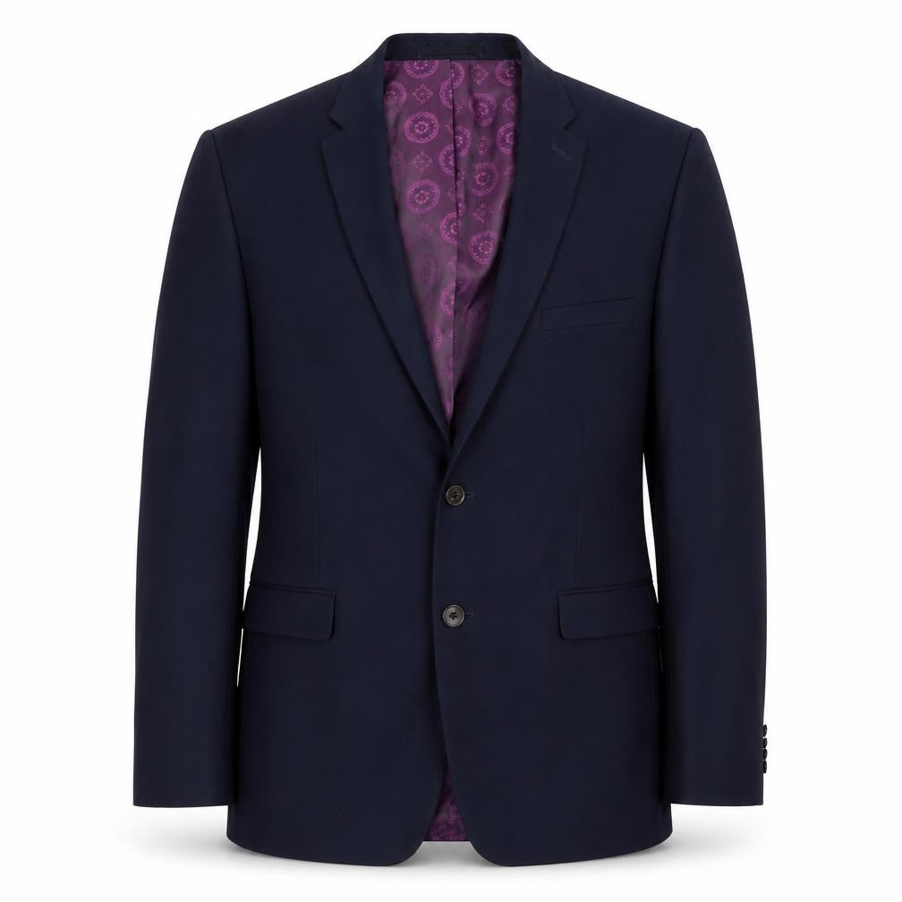 Front view of Burton men’s blue jacket suit jacket, size 38