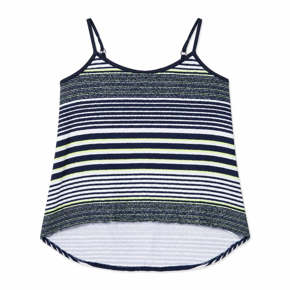 Front view of Dorothy Perkins women’s blue striped basic tank, size UK 14