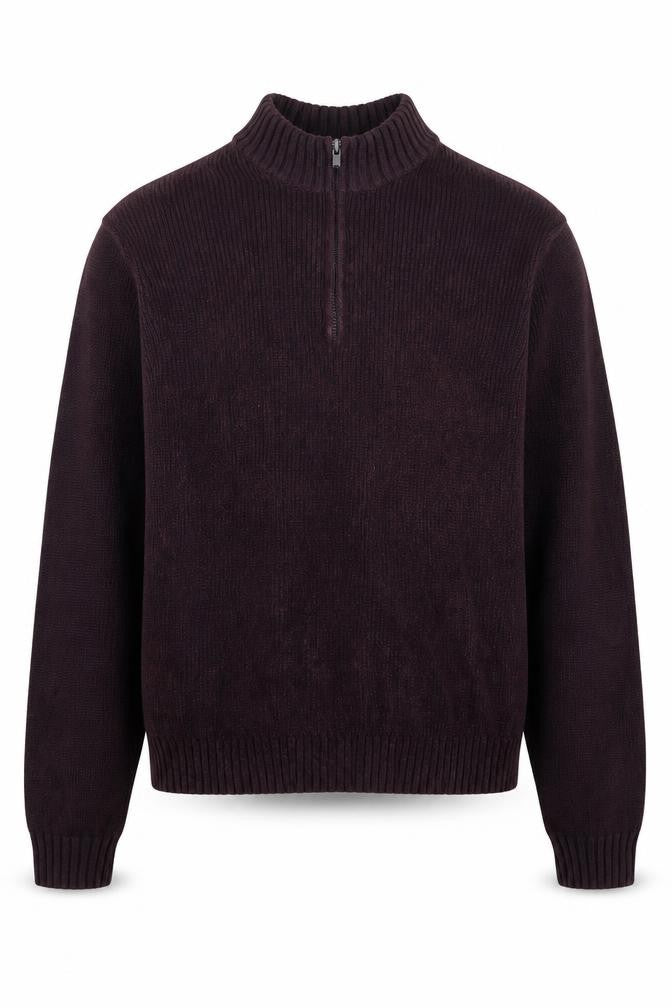 Front view of Marks & Spencer men’s purple knit pullover sweatshirt, size M