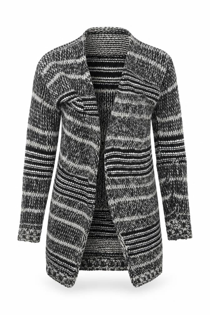 Front view of New Look women’s black knit cardigan jumper, size UK 8